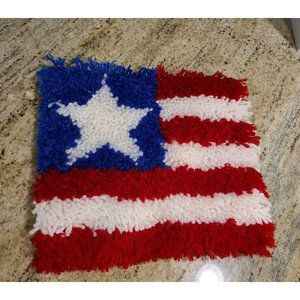 American Flag Red White Blue Latch Hook Rug 12" x 11" Finished